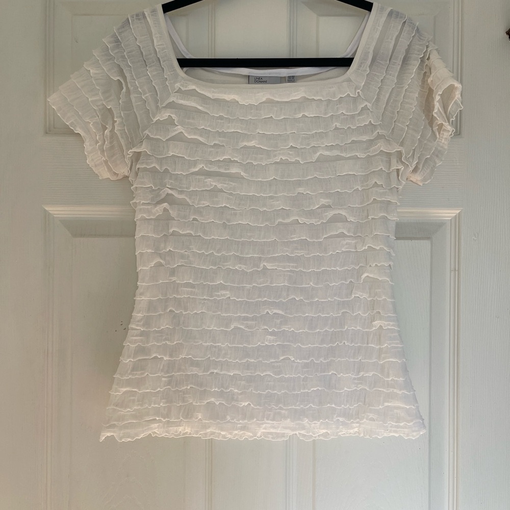 Linea Domani White Ruffled Blouse
